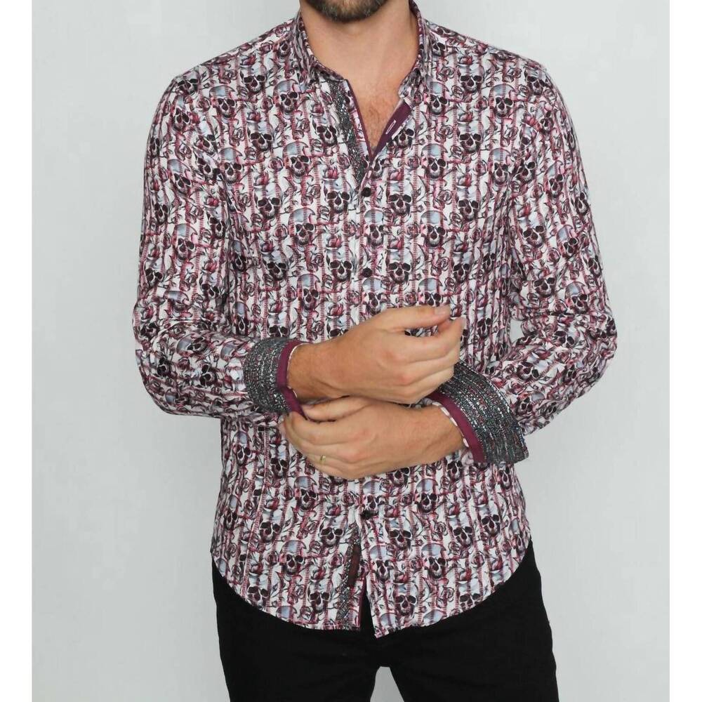 NEW EIGHT X skull and rose button down shirt in red